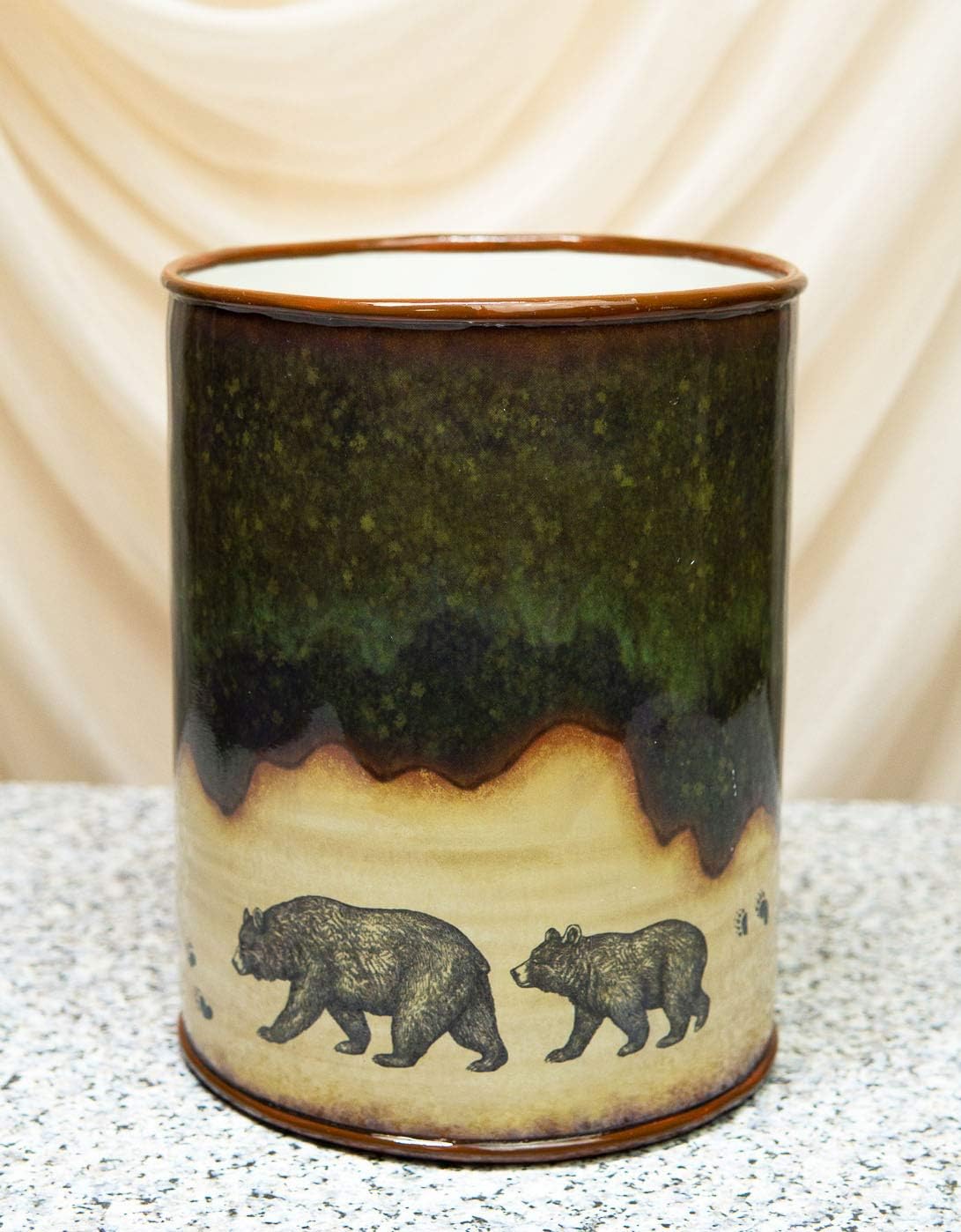 Ebros Rustic Forest Bear Country Family Mother And Cub Leaving Pawprint Trail Bathroom Accent Western Decorative Accessories For Cabin Lodge Farmhouse (Utility Waste Basket Trash Bin)