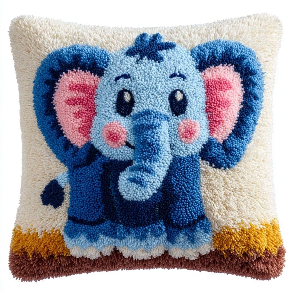 Henypt DIY Latch Hook Rug Kits,Latch Hook Cushion Kits, Elephant