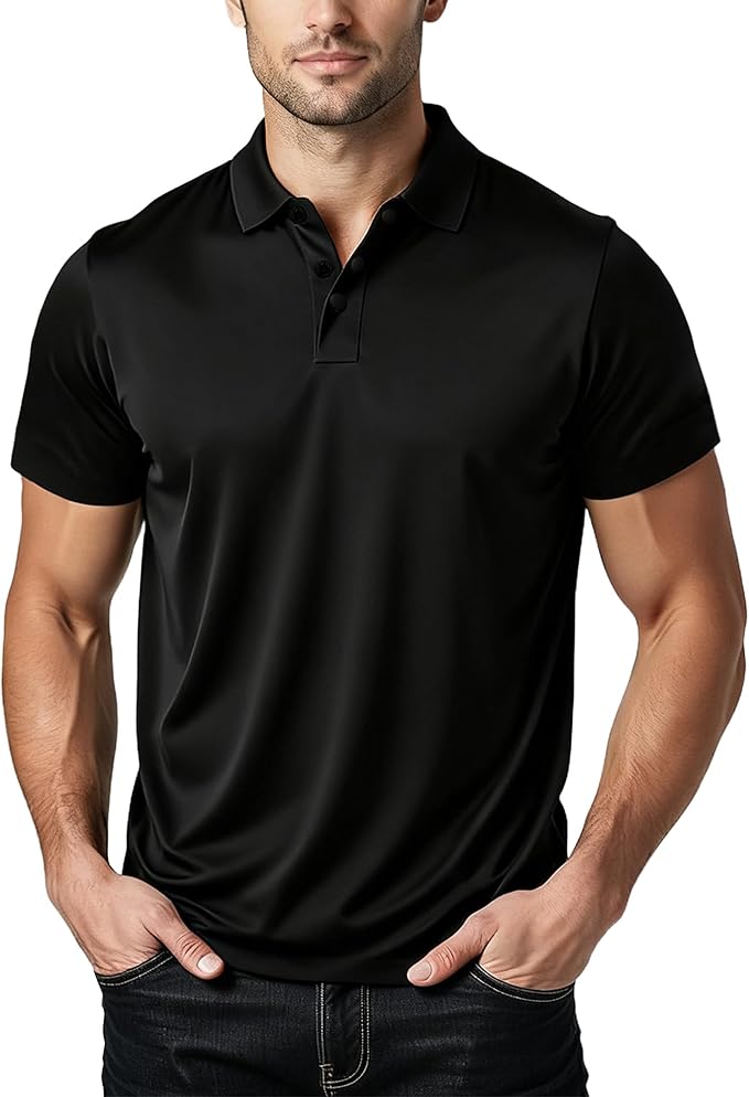 Polo Shirts for Men: Quick Dry Moisture Wicking High Elasticity Convenient Snap Buttons Athleisure Short Sleeve Top