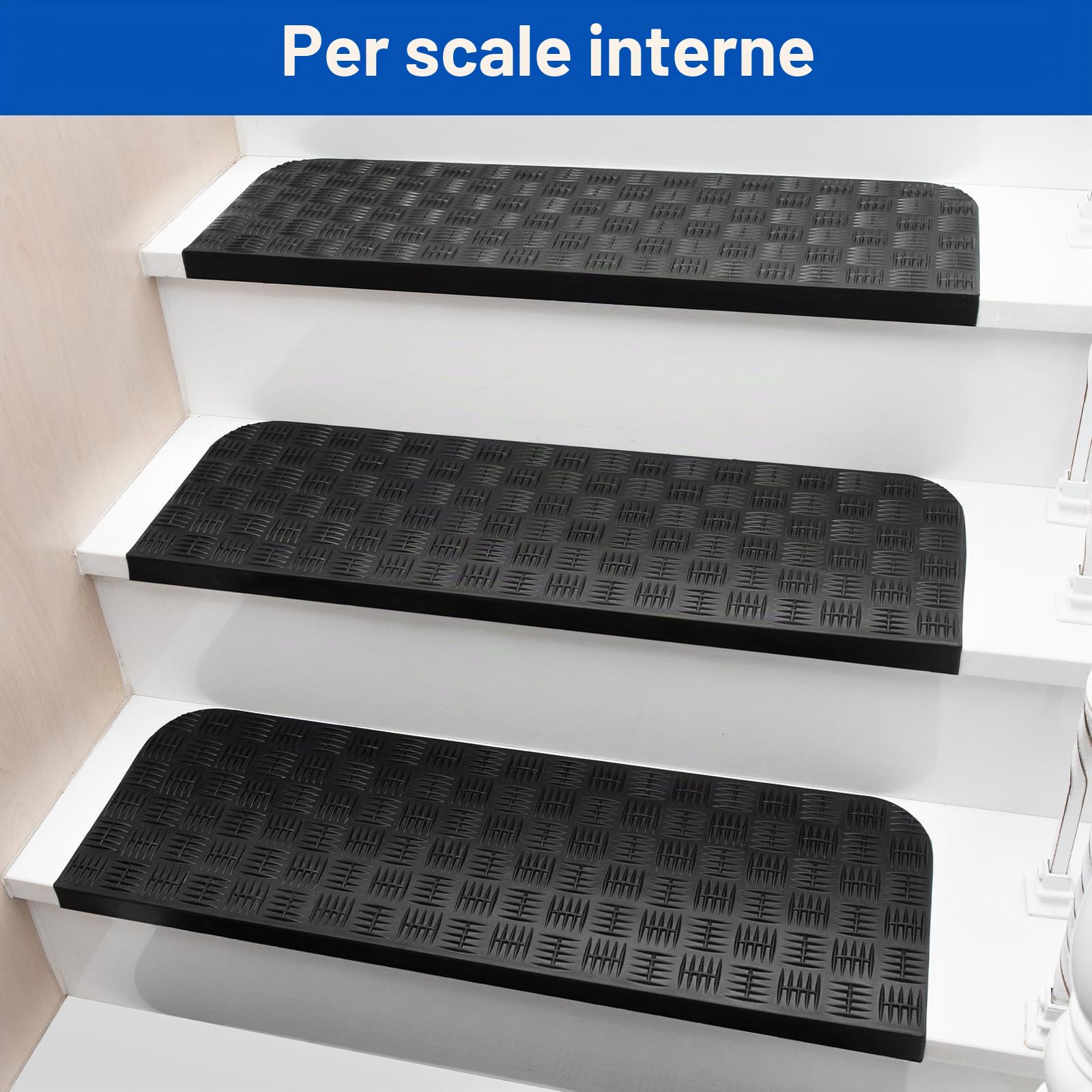 Spurtar Set da 3 Gradini Antiscivolo in Gomma Sintetica, Strisce per Scale Interni/Esterni, Ideali per Scale in Legno, Marmo e Pietra, 76×25 cm
