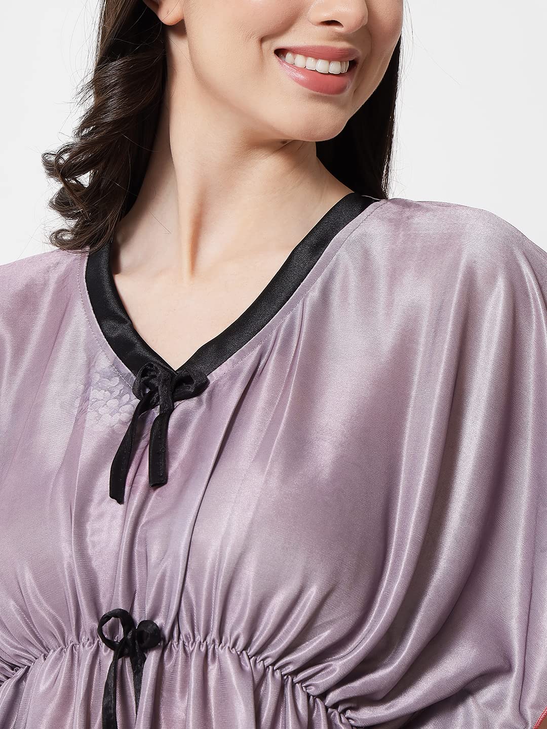 G4Girl Women's Satin Silk Geometric Print Maxi Kaftan Nighty Gown (Free Size, Grey) - Image 6 thumbnail