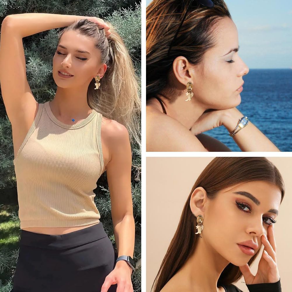 Western Cowgirl Earrings for Women Boho Cowboy Earring Vintage Cowboy Hat Boot Dangle Earrings Country Concerts Vacation Party Jewelr for Women - Image 3