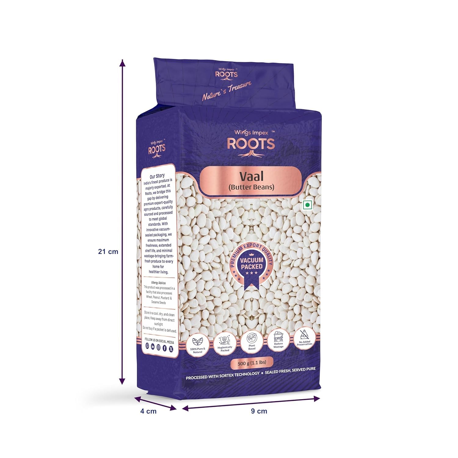Roots Vaal Butter Beans 2 kg (500 Gram - Pack of 4 ) | Premium Surti Vaal | Protein & Fiber Rich Pulses | Hygienically Packed | Vacuum Packed | Preservative Free | Fresh & Natural Indian Lentils | Wholesome Plant-Based Protein - Image 8 thumbnail