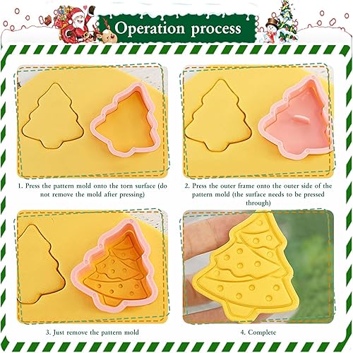 Miniatura 3 de 24 cortadores de galletas de Navidad 3D para hornear, moldes de sellos de galletas rosados, para hornear galletas, juego de moldes para hornear