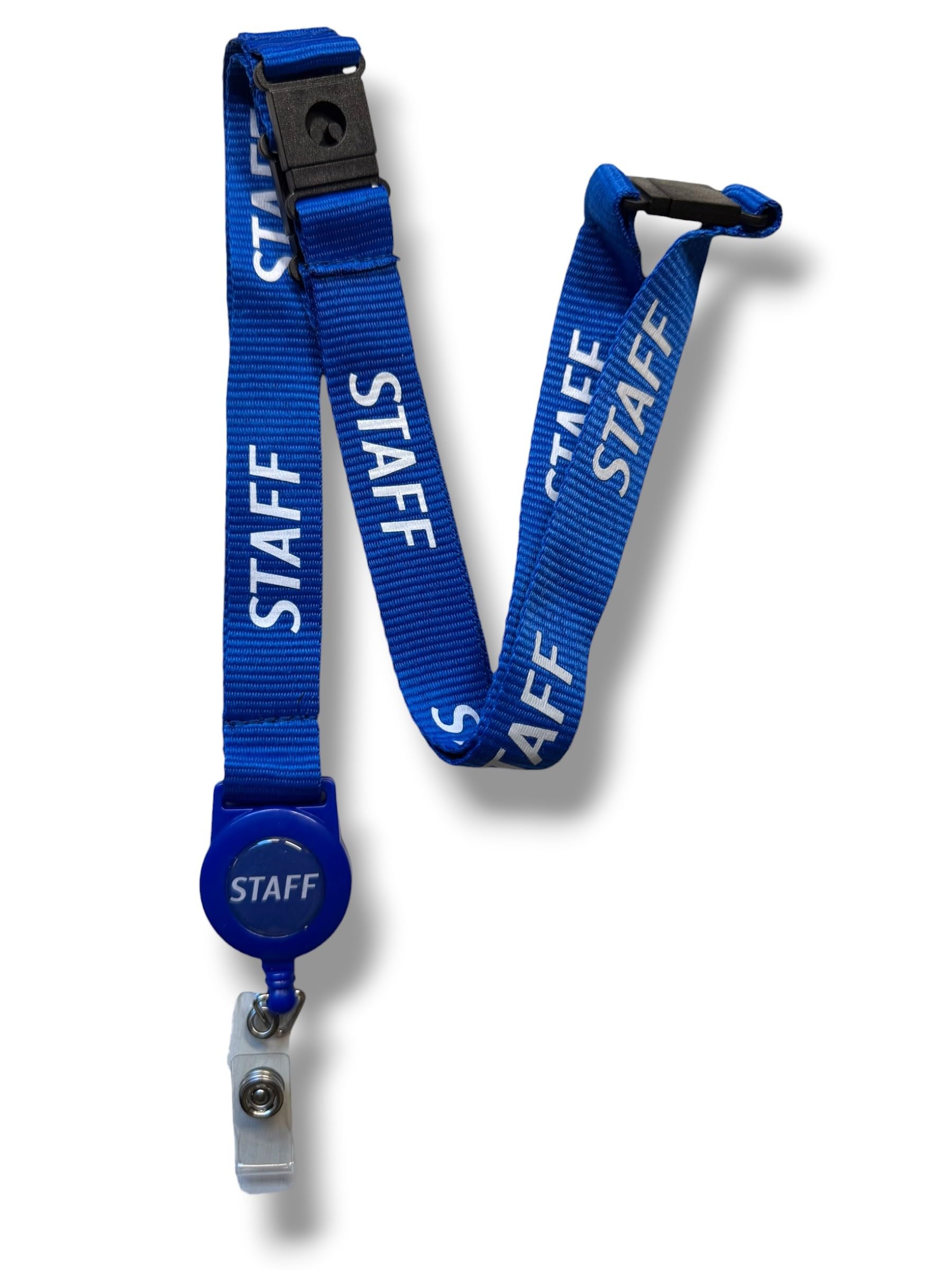 Staff Neck Lanyard, 20mm, with Triple Safety Breakaway and Integrated Retractable Badge Reel (10, Blue)