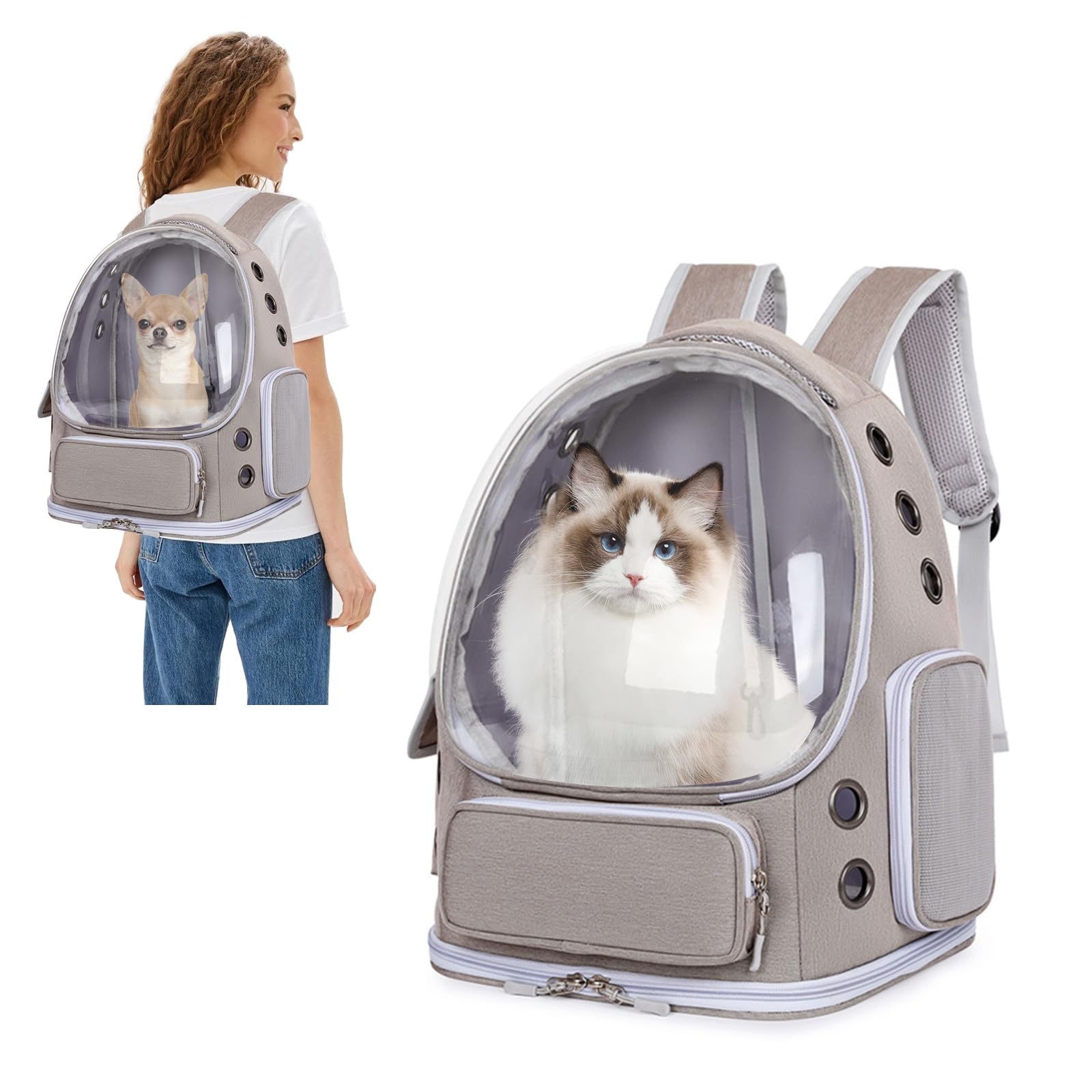 PETCUTE Mochila para Perros y Gatos,Aprobada por Las Aerolíneas,Mochila para Mascota con Cápsula Espacial, Mochila Transpirable para Gatos Perros con Almohadilla extraíble,para Viajes y Uso Diario