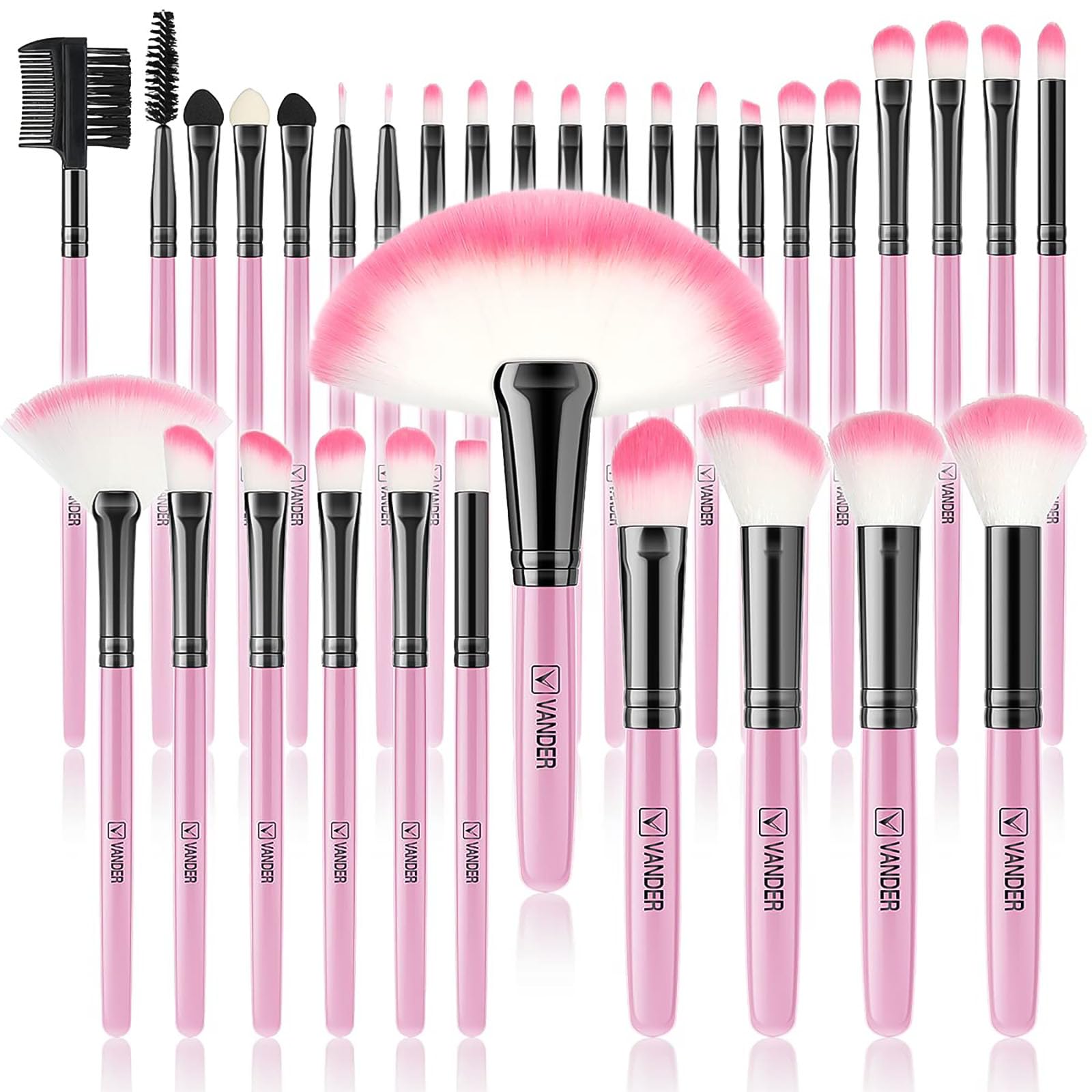 Makeup Brushes, VANDER 32pcs Makeup Brush Set Professional Soft Synthetic Foundation powder concealer blending Make up Brushes, eye shadow blush face brush set, Pink(Cosmetic bag not included)