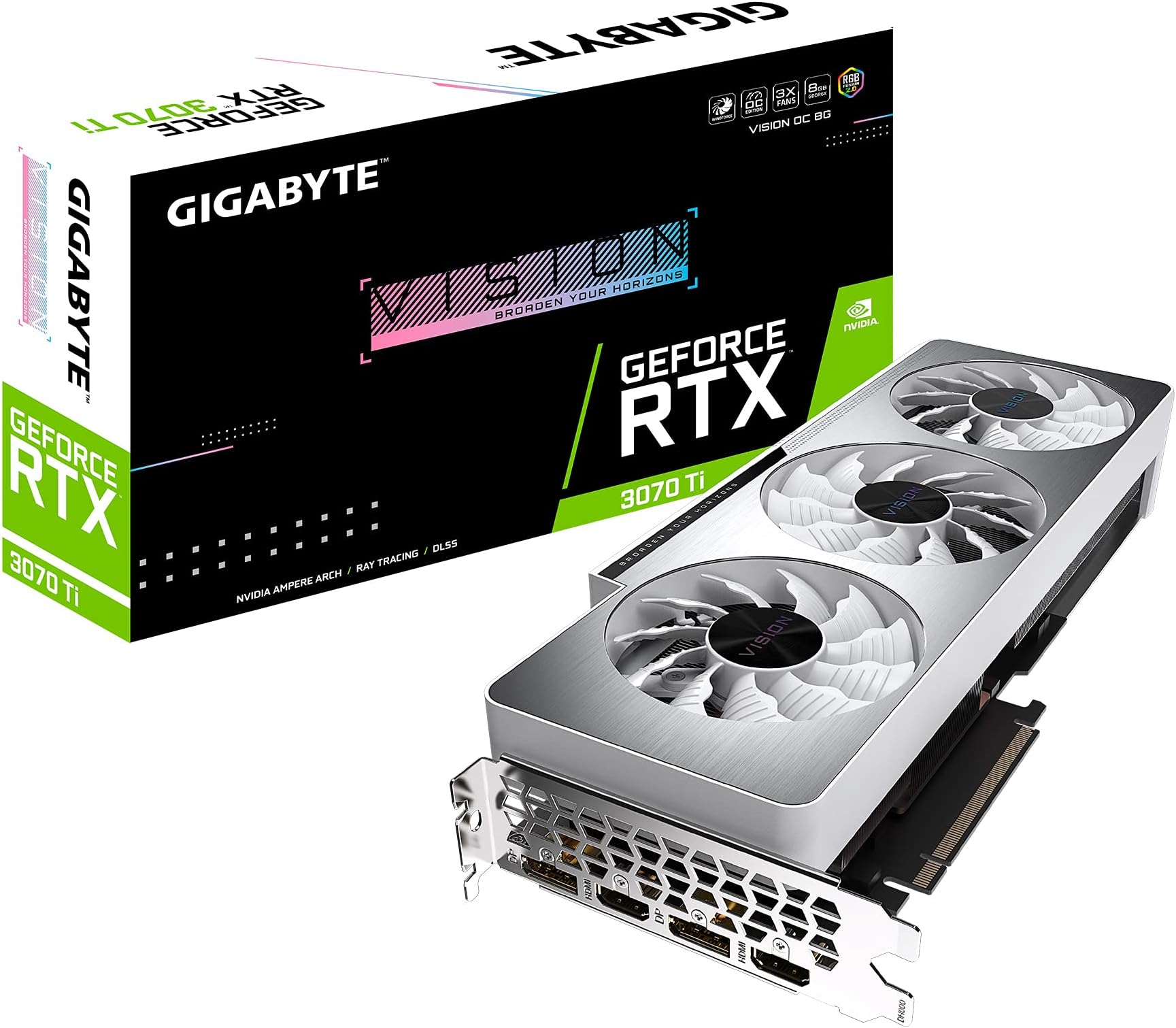 Gigabyte GeForce RTX 3070 Ti Vision OC 8G Graphics Card, WINDFORCE 3X Cooling System, 8GB 256 bit GDDR6X, GV N307TVISION OC 8GD Video Card