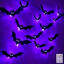 cshare Halloween Decorative Bat LED, 6 m 20 LED Purple Fairy Lights, Battery with Timer, Pack of 20 3D Bat Wall Stickers, Halloween Decoration Set Wall Decoration