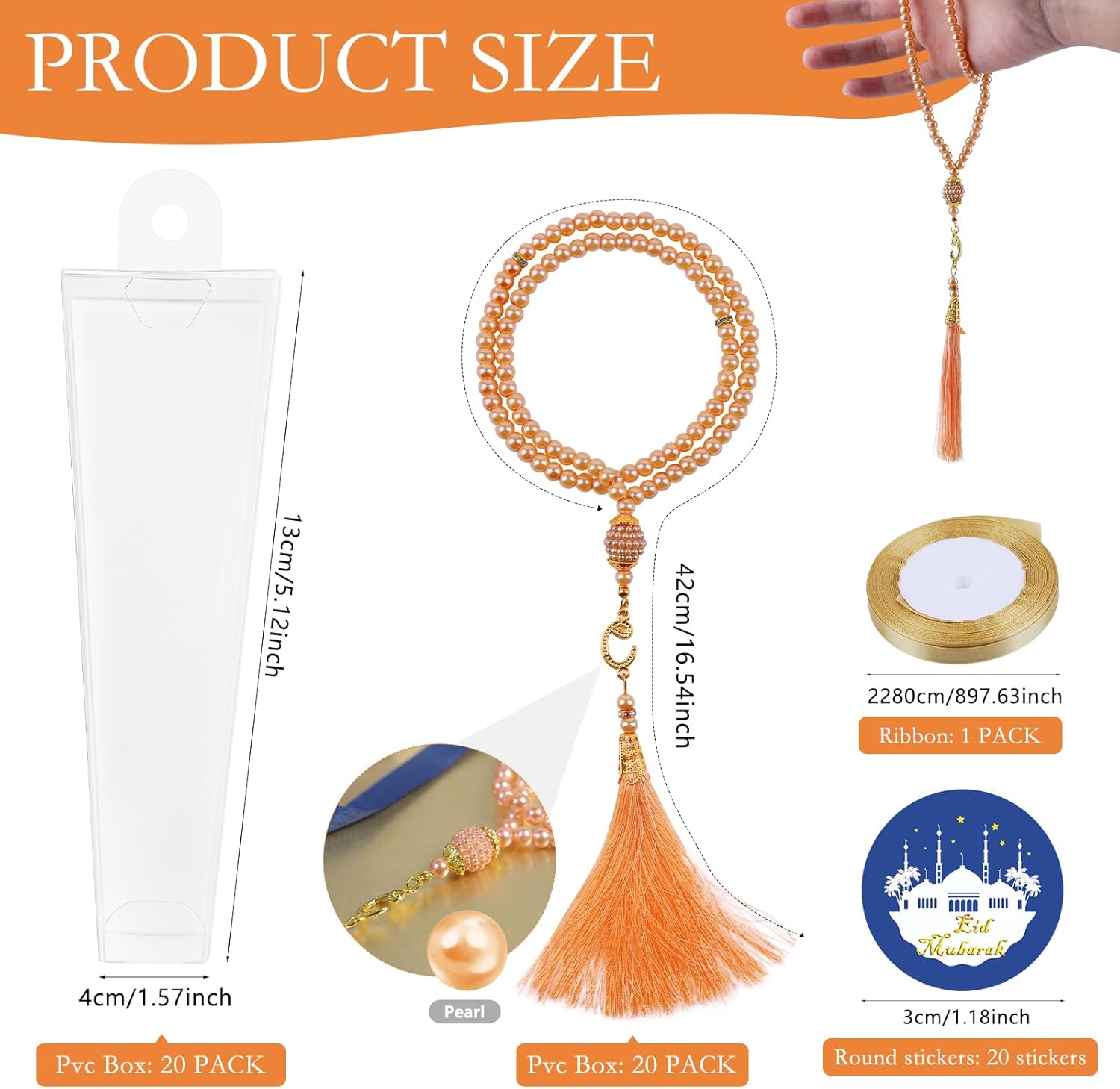 Zcargel 20 Sets Muslim Prayer Beads 99 Beads Muslim Festival Rosary Islamic Eid Party Gifts Religious Jewelry Favors for Ramadan Hajj Tasbih Ayatul Kursi Umrah Wedding Party (Champagne)