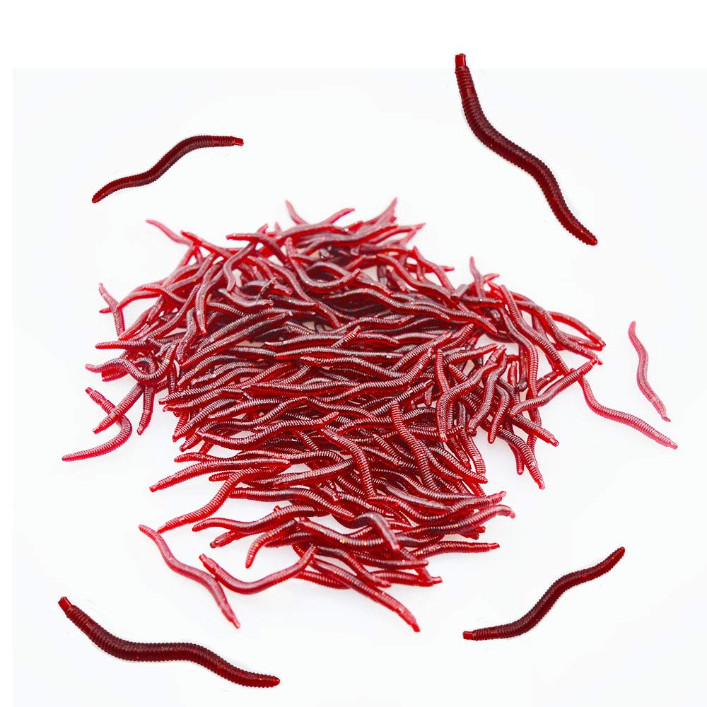 Senvenartificial earthworm, Biomimetic Soft Silicone Earthworm Baits Worm Fishing Lures Simulation Red Worms plastic Green Environment Strong Temptation Bait Fake RedWorm - 200Pcs