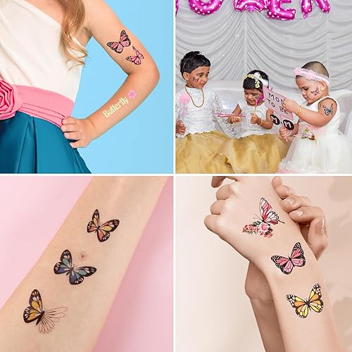 Miniatura 7 de 10 hojas99 piezas de tatuajes temporales de mariposas, coloridas calcomanías de tatuaje de mariposa impermeables, lindo tatuaje de mariposa para