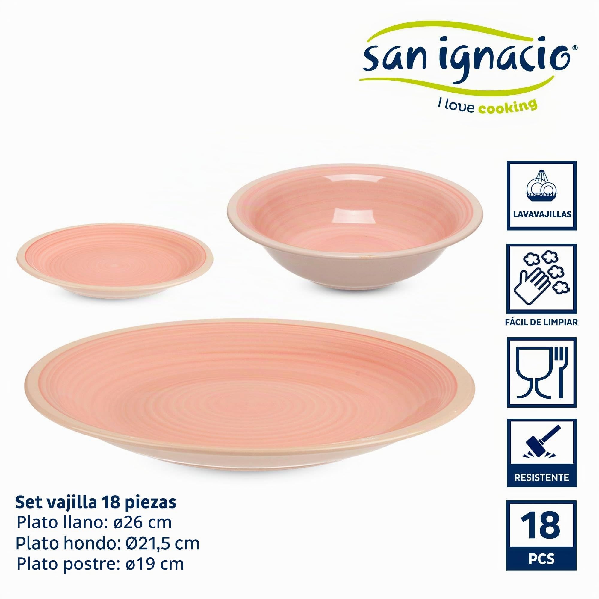 San Ignacio Set 18 pzs vajilla gres rosa borde colección VESSIA