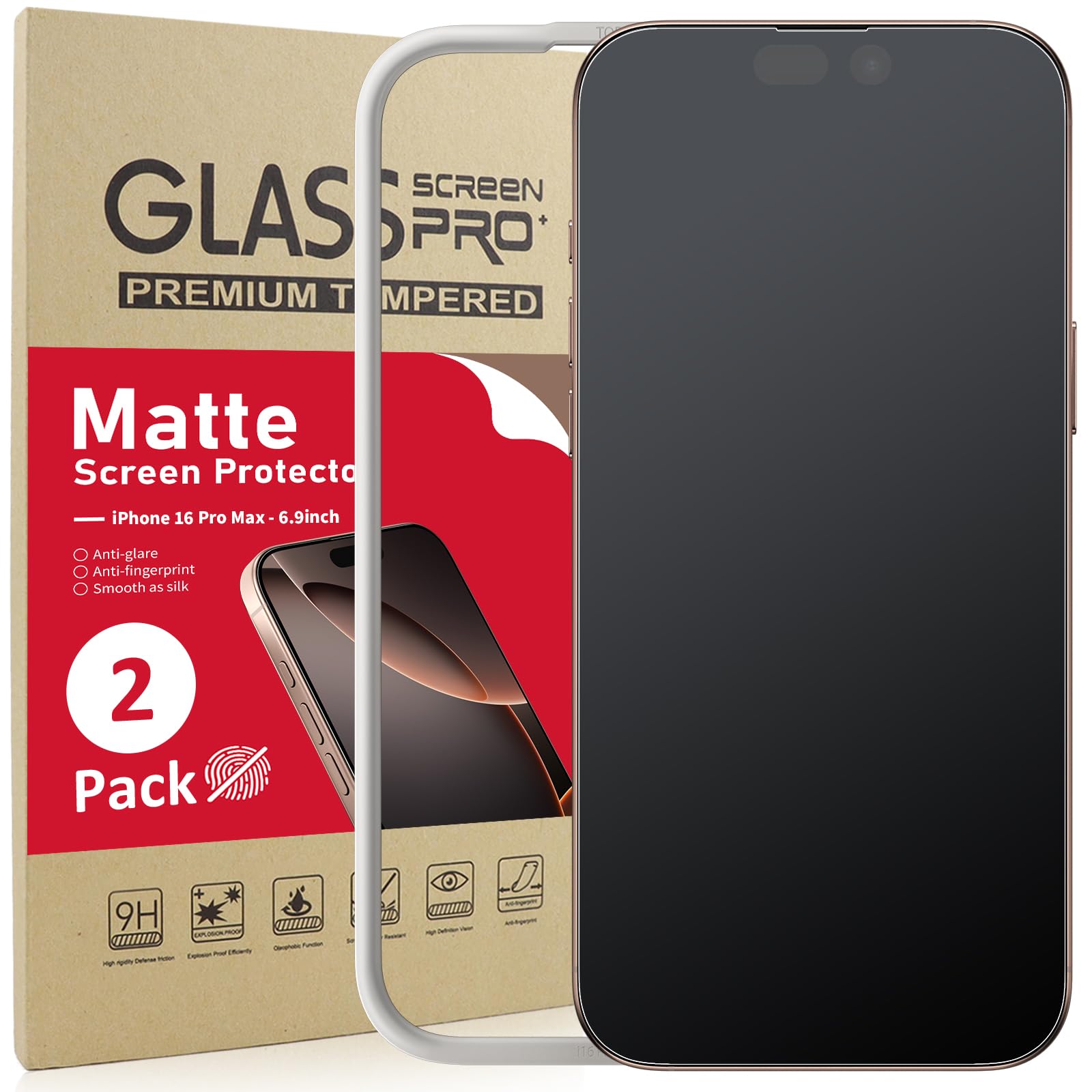 Ambison 2 Pack Matte Glass Screen Protector for iPhone 16 Pro Max