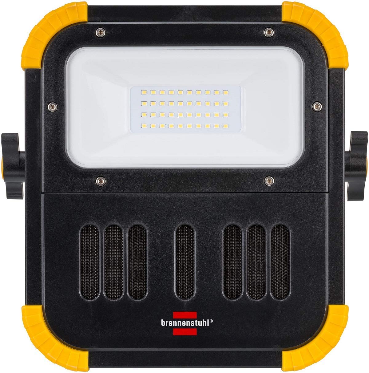 Brennenstuhl Mobiler Akku LED Baustrahler mit Bluetooth Lautsprecher (30 Watt, IP54 für außen und innen, LED Arbeitsstrahler mit integrierter Powerbank)