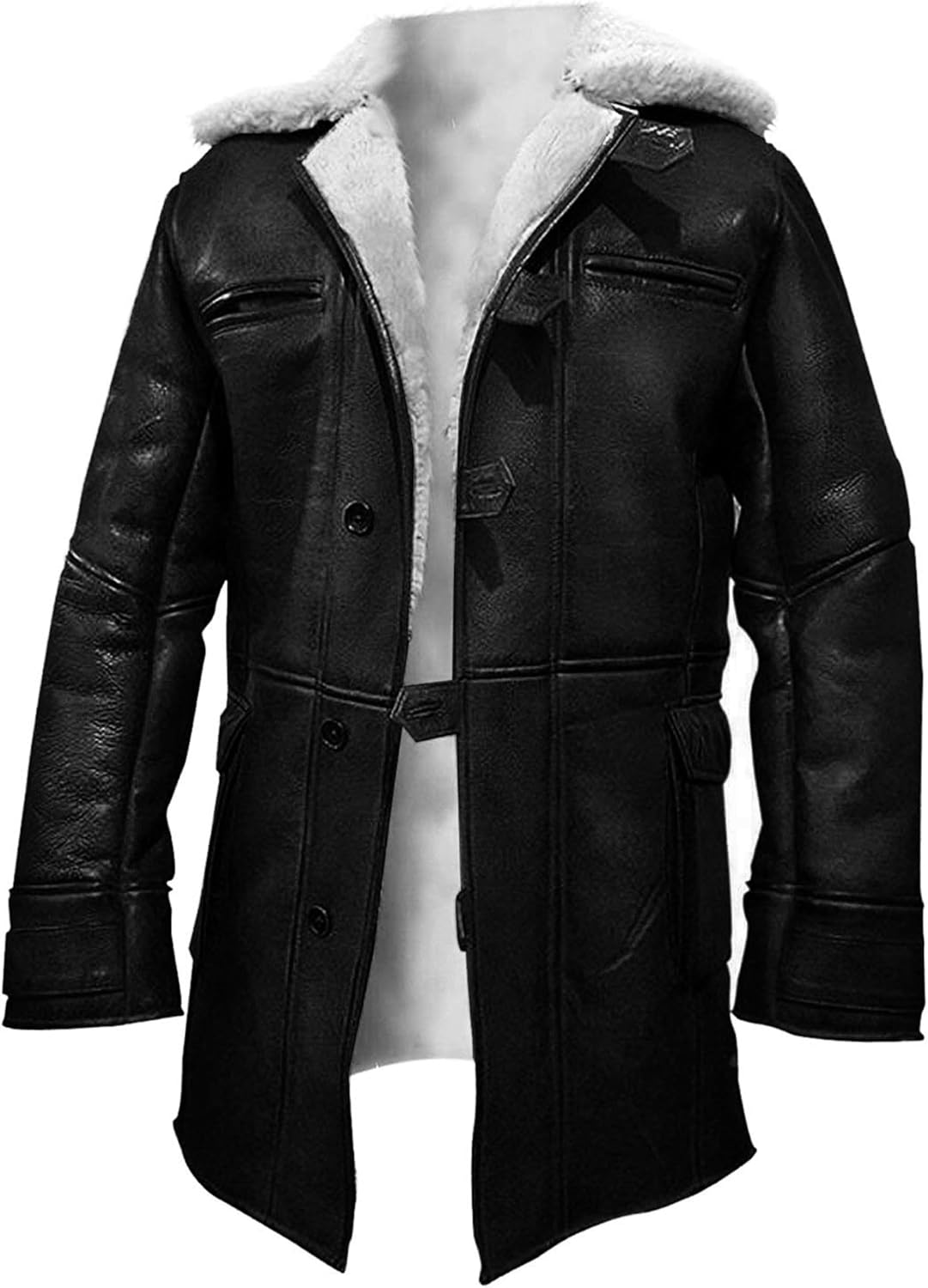 Men's Bane Tom Hardy Sheepskin Shearling Long Brown Trench Coat Winter Faux Fur Fur Sherpa Leather Jacket