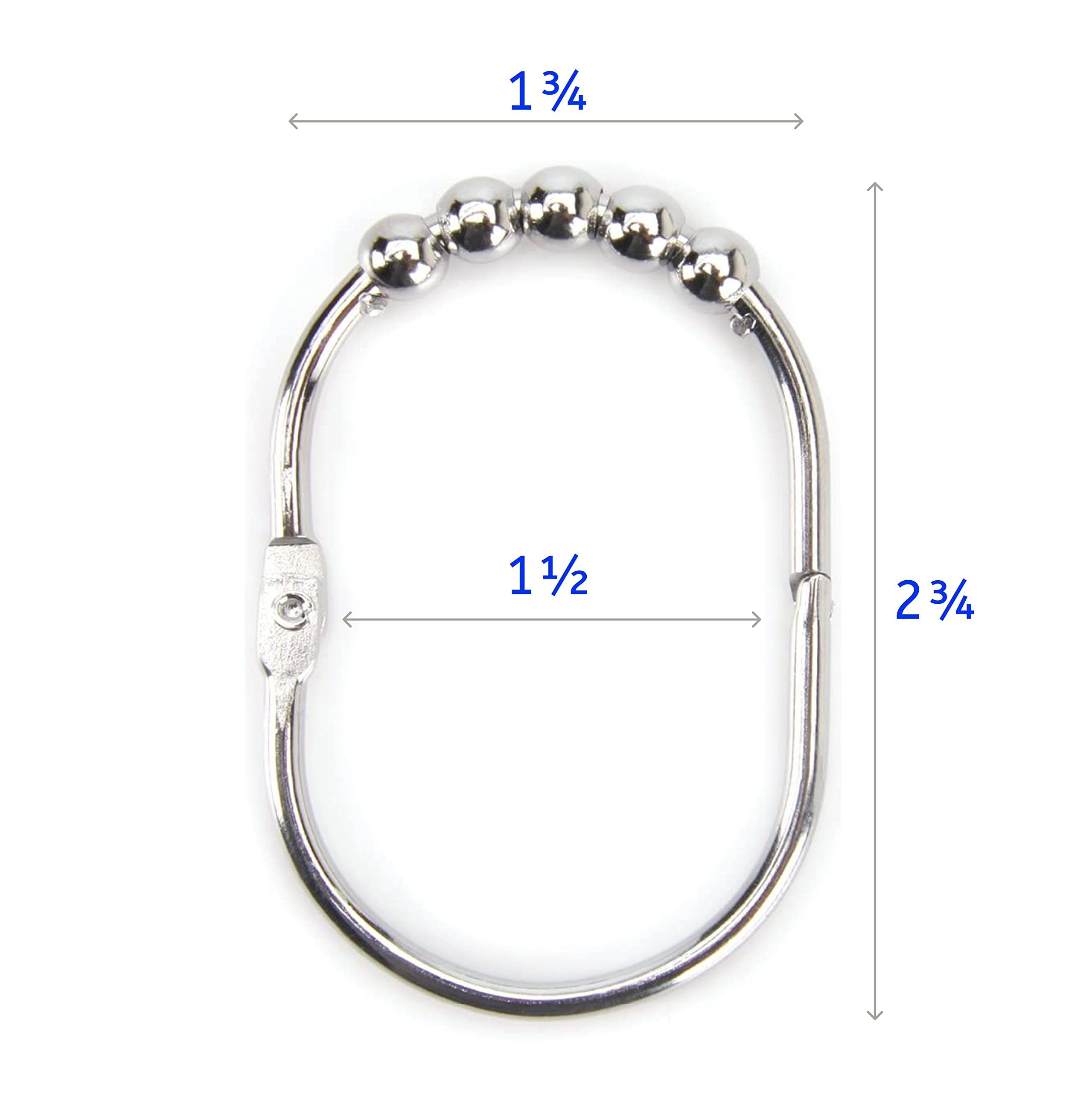 2 Lb. Depot Set di anelli/ganci per tende da doccia larghi, finitura cromata lucida decorativa, rulli Easy Glide, 100% acciaio inossidabile antiruggine, set di 12 anelli