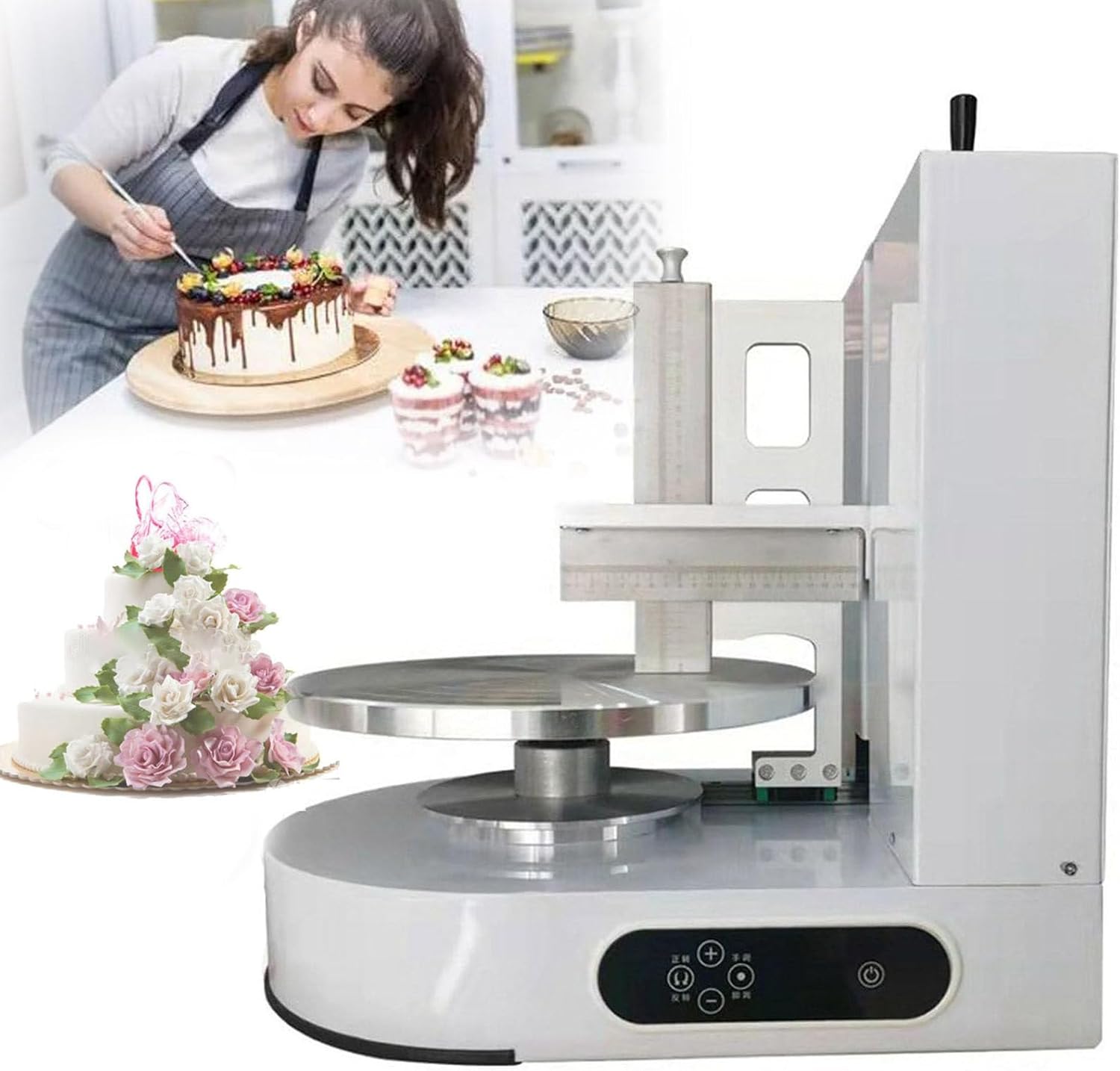 Automatic Decorating Cake Coating Smoothing Scraping Machine 35cm Portable Cake Icing Machine Adjustable Cake Tool (Pink)