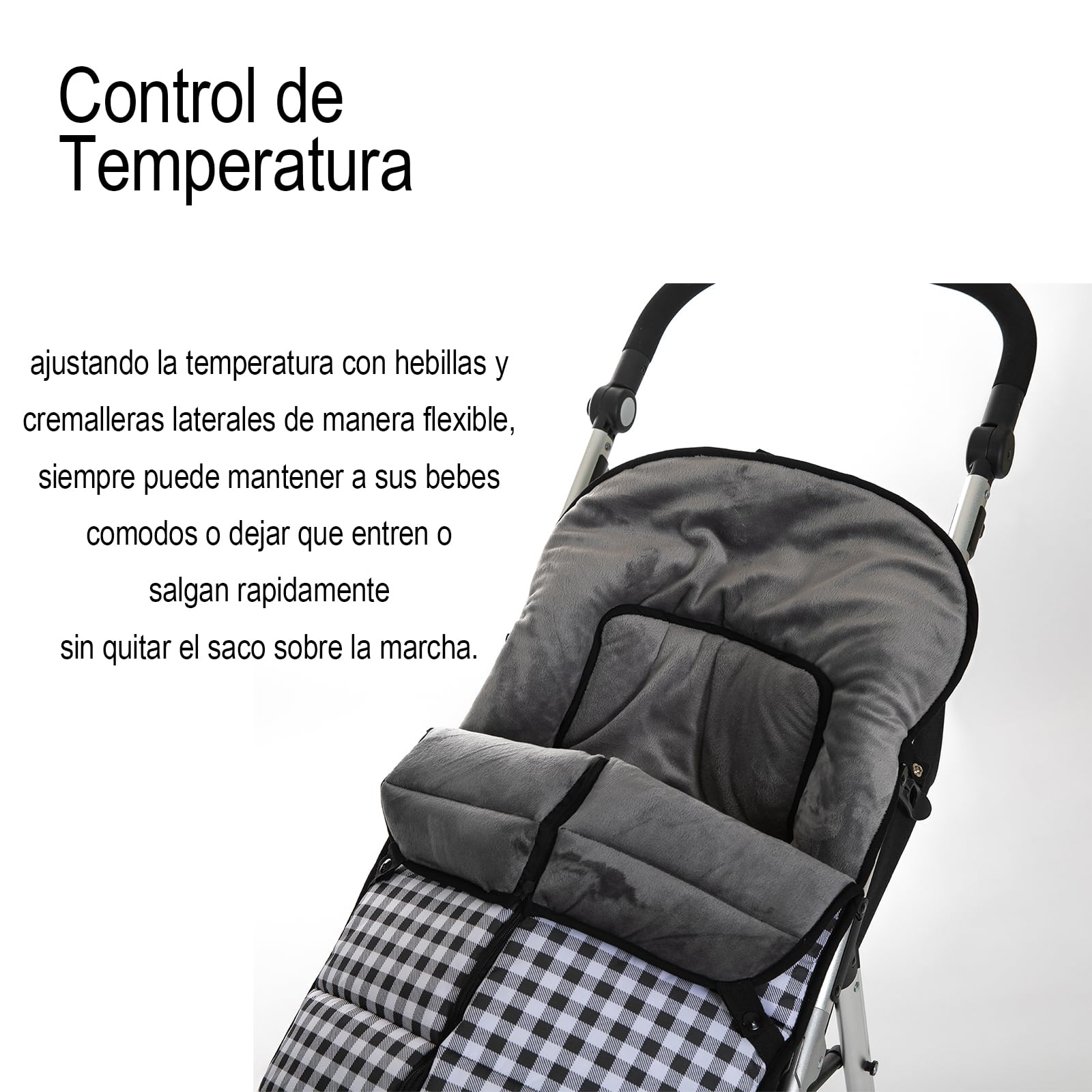 variouss Saco polar de Silla de Paseo Universal, Saco carrito de Bebé invierno, Desmontable impermeable y transpirable (Vichy Negro)
