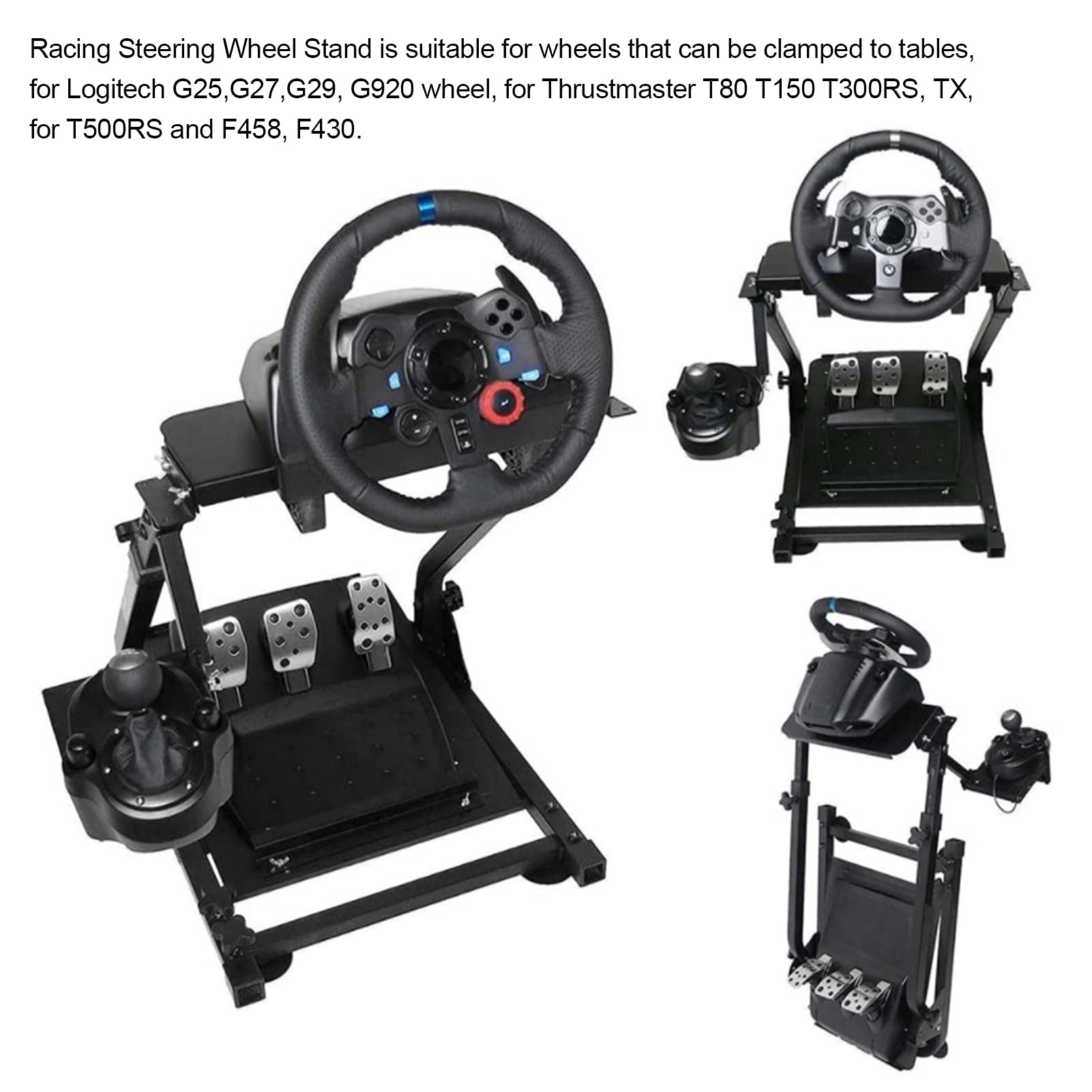 lyrlody Supporto per Volante da Corsa, Supporto per Volante da Gioco in Ferro con Altezza e Angolo del Pedale Regolabili Piedini in Gomma Design Pieghevole per Giocatori di Simulatori Domestici per