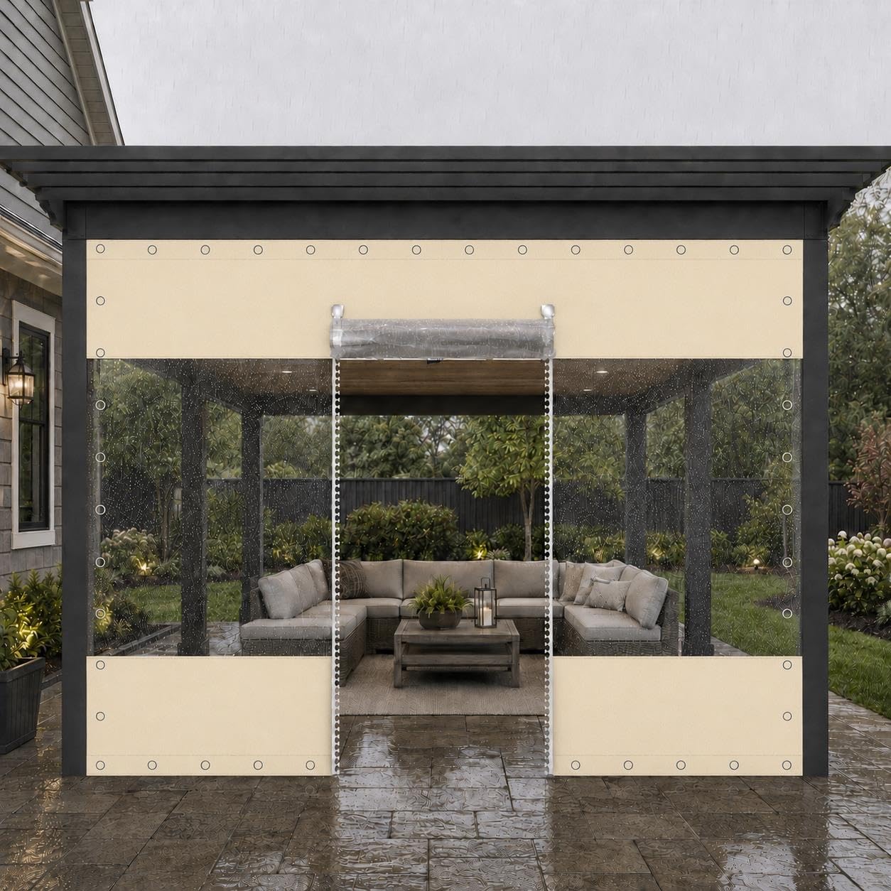 Transparente Plane mit Ösen, PVC Plane wasserdicht 0,3 mm, Outdoor Vorhang