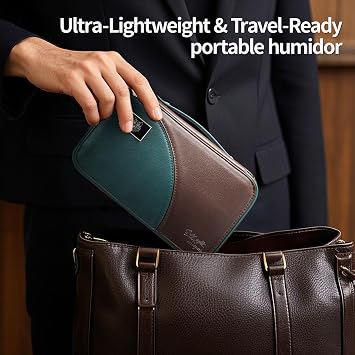 Leather Travel Cigar Case for 5 Cigars,Hard Shell Humidor with 3 Pockets & Phone Compartment,Full Grain Leather Portable Pouch for Men,Gifts for Cigar Lovers(Green)