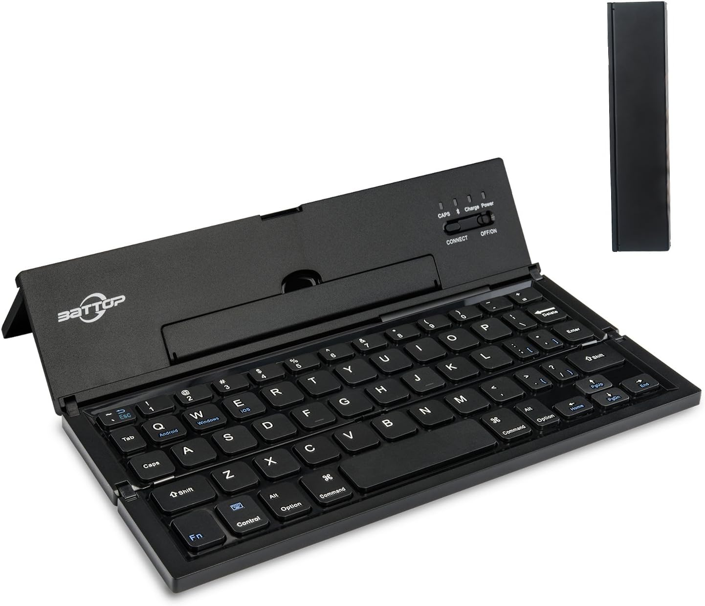 BATTOP New Generation Foldable Portable Bluetooth Keyboard with Kickstand Universal for iOS Android Windows, Black