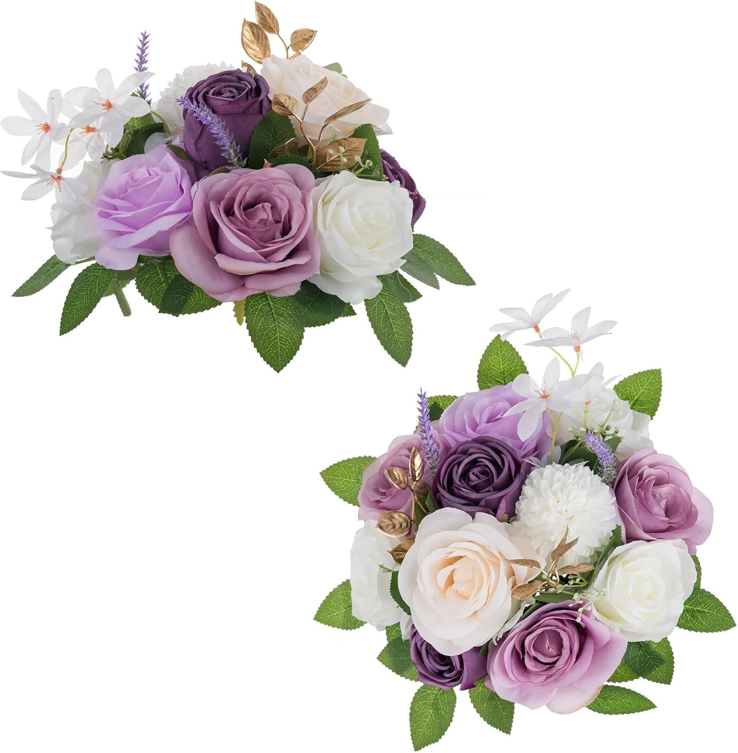 BLOSMON Artificial Flowers Ball Wedding Centerpieces 2 Pcs Lilac Rose Artificial Flower Center Pieces Decoration for Table Silk Kissing Ball Faux Floral Bouquet Arrangements for Home Party DIY Decor