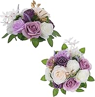 Vista 15 de BLOSMON Bolas de flores artificiales, centros de mesa de boda, 2 piezas de rosas artificiales, decoración para mesa, bola de besos de seda, arreglos