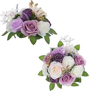 BLOSMON Artificial Flowers Ball Wedding Centerpieces 2 Pcs Lilac Rose Artificial Flower Center Pieces Decoration for Table Silk Kissing Ball Faux Floral Bouquet Arrangements for Home Party DIY Decor