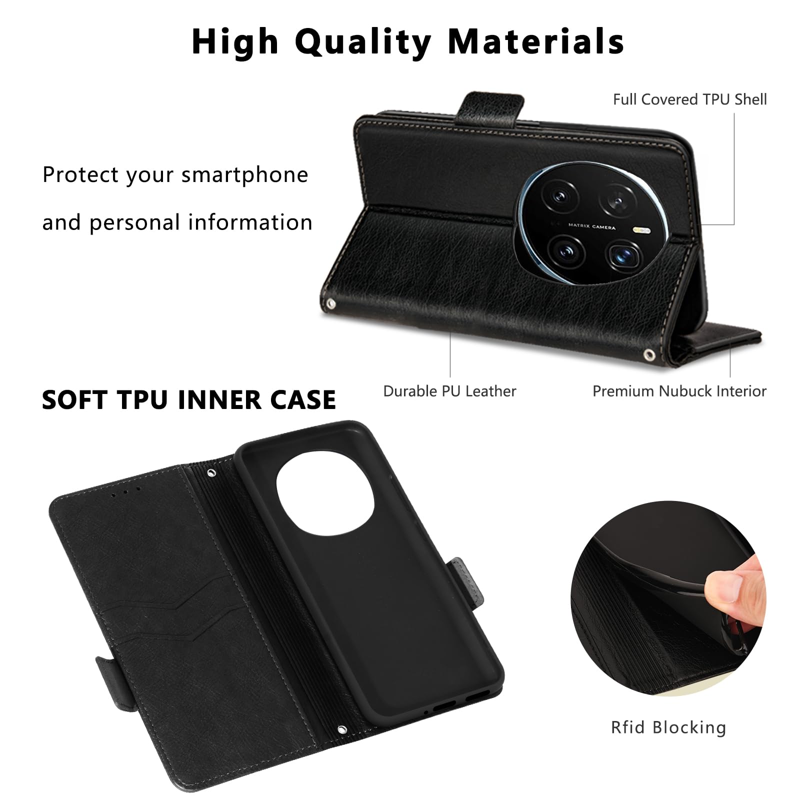 Cover Per Honor Magic 7 Pro 5G, Custodia Flip Pelle Portafoglio, Magnetica Libro Slot Schede Cover, Silicone TPU Bumper Wallet Con Supporto Antiurto Case Per Magic 7 Pro 5G Nero Profondo - Foto 11