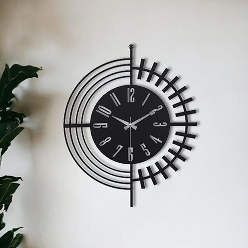 Miniatura 155 de Reloj de pared de metal de 20 pulgadas, redondo, silencioso, moderno, analógico, grande, funciona con pilas, reloj de pared para sala de estar, Negro