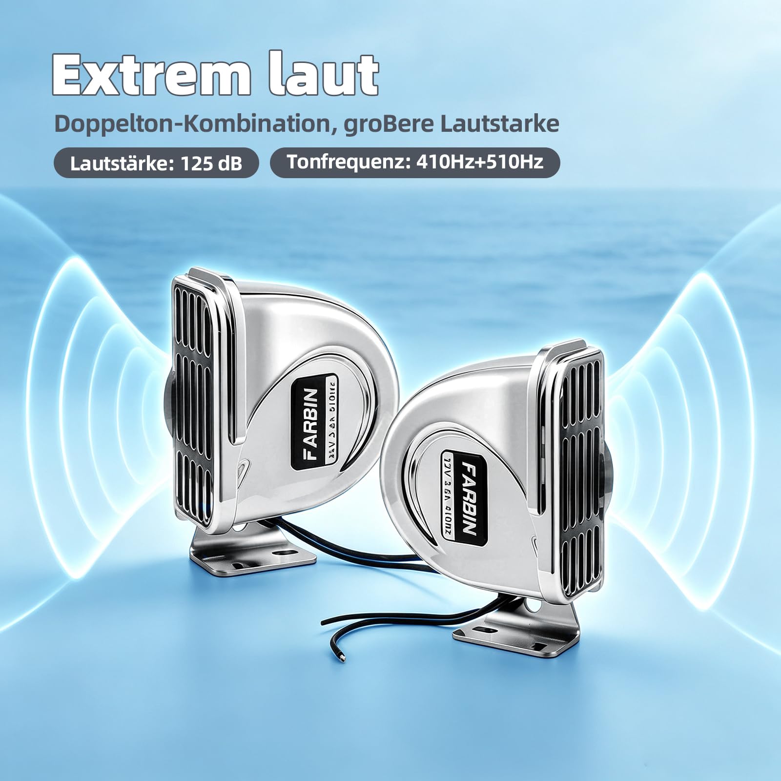 12V 72W signalhorn, aus Edelstahl 304, 130dB Zweiton,wasserdicht & rostfrei
