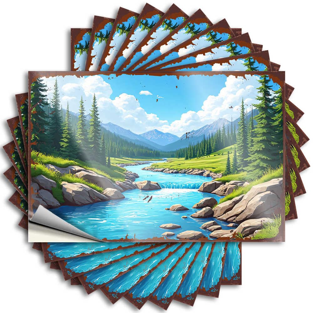Fzfn Colour Decals Tent Accessories For Inside | Affirmation Laptop Mountain River Serenity: A Vibrant Landscape With Clear For Thankful(8X12cm)