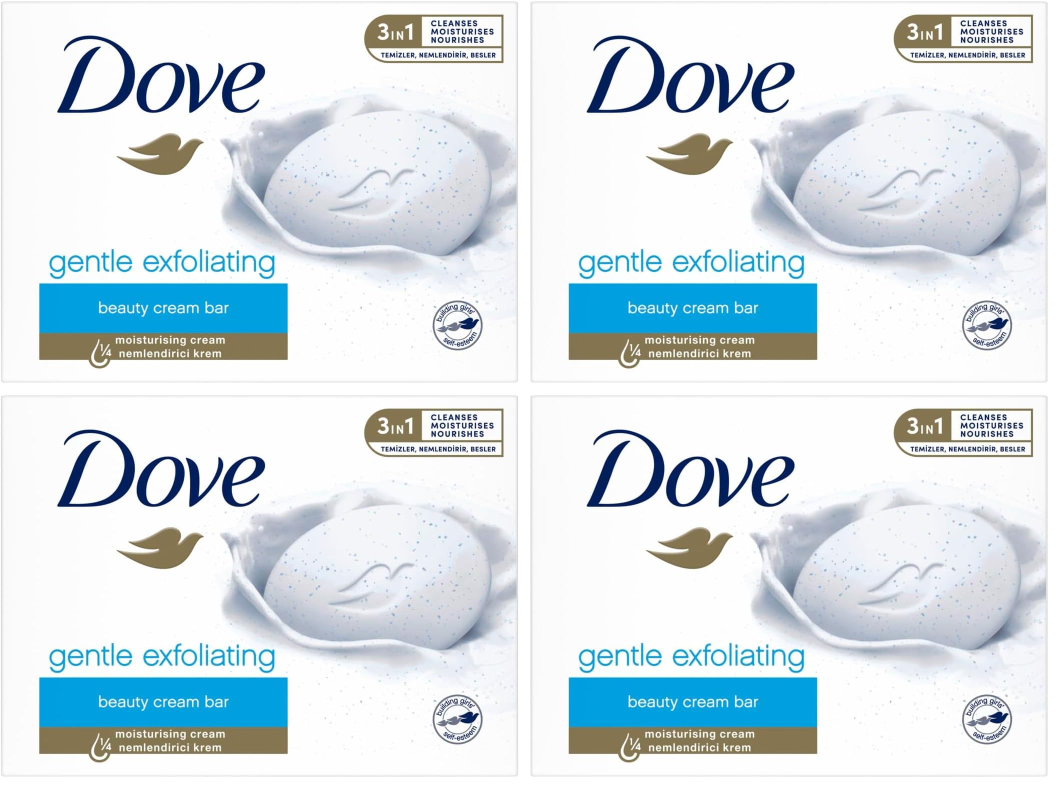 Dove Beauty Cream Bar Katı Güzellik Sabunu Gentle Exfoliating Nemlendirici Etkili, 90 g (4 paketi)
