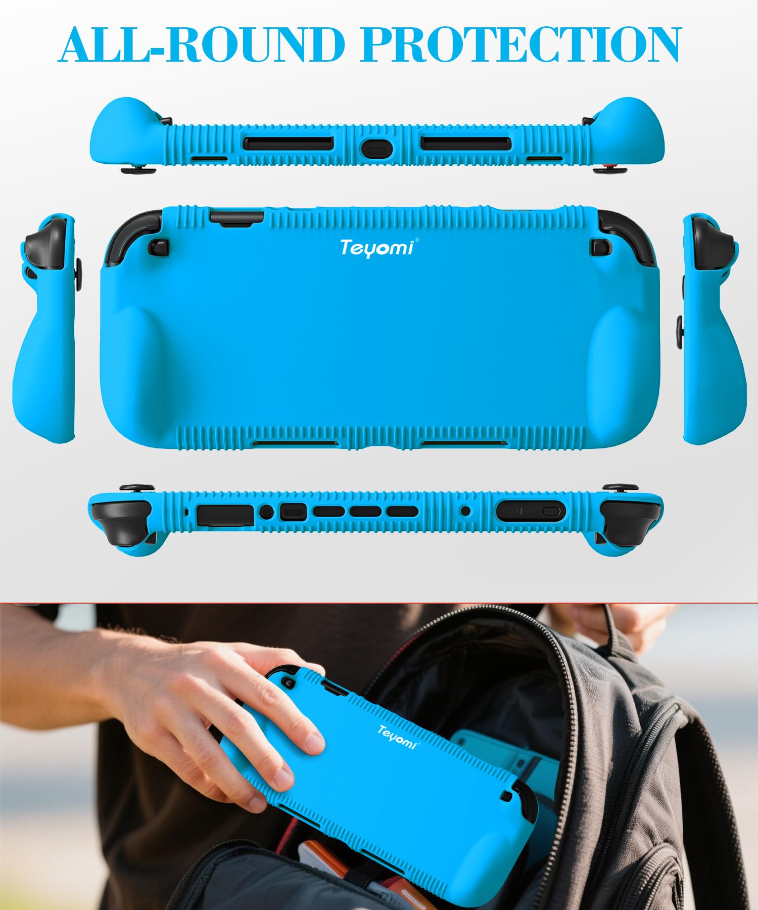 Teyomi Funda protectora de silicona compatible con Nintendo Switch 2, Carcasa para Nintendo Switch 2 con protector de pantalla de vidrio templado, Estuche con agarre ergonómico (Azul) - 3