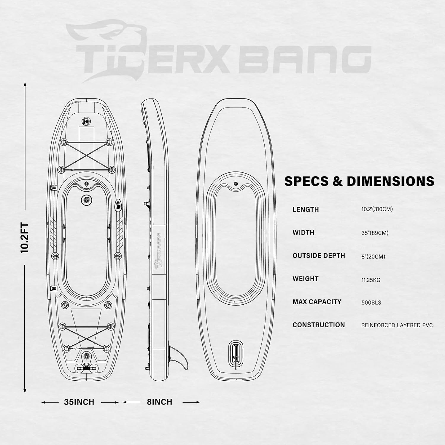 10.2'x35''x8'' Inflatable Kayak with Detachable Seat, SUP-Kayak Set Includes Hand Pump/Aluminum Oar/Backpack, Boat for Adults/Kids | for Fishing, Touring