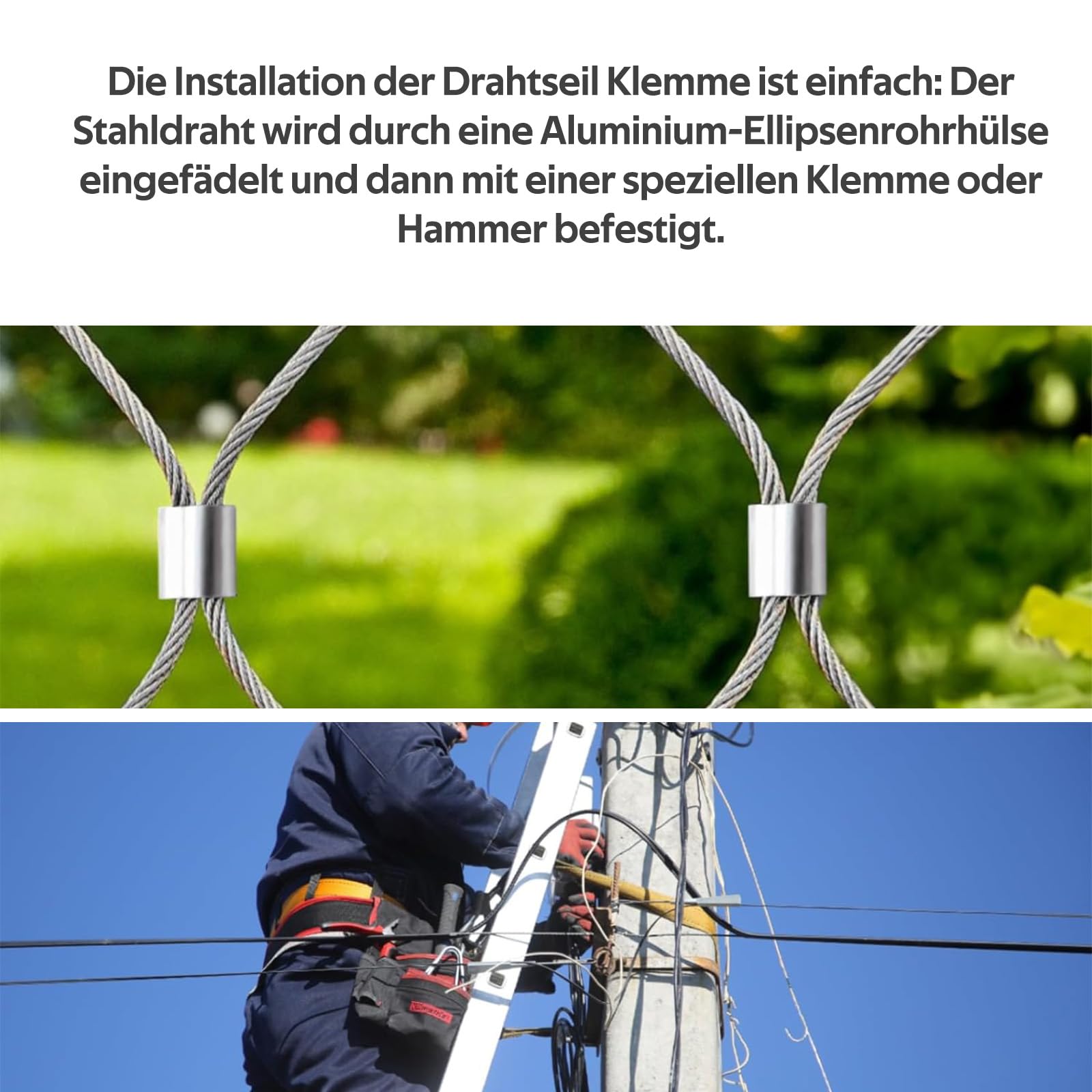 NIYATA 100 Aluminium Pressklemmen 1,5 Mm – Ovale Würgeklemmen Für Drahtseil & Stahlseil