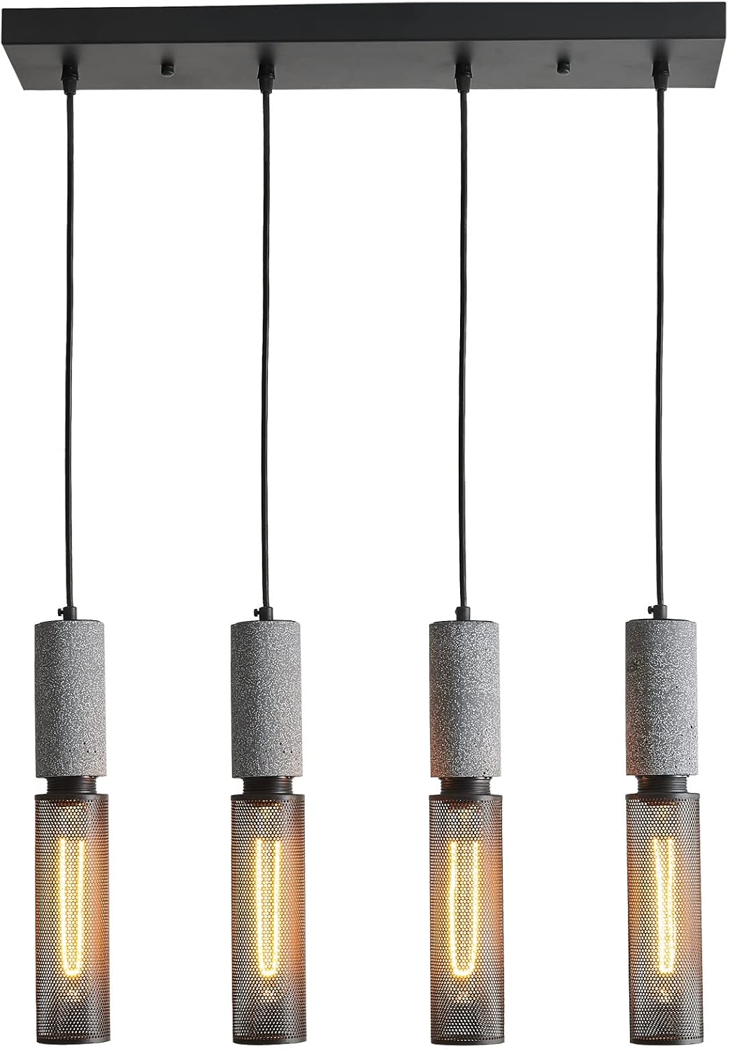 ADCTHOME 4-Light Concrete Linear Pendant Light with a Metal Mesh Shade ...