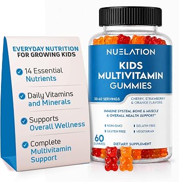 Kids Multivitamin Gummies - 14 Essential Vitamins & Minerals for Children Ages 2-13, Vegetarian Gelatin-Free Daily Immune Support, Non-GMO Pectin Gummy Vitamins, 60 Count 30-60 Servings