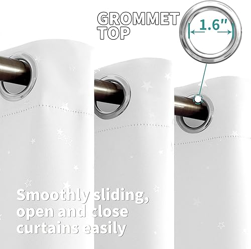 Miniatura 4 de BGment Cortinas opacas para dormitorio, con ojales, aislamiento térmico, estampado de estrellas plateadas, cortinas para oscurecer la habitación,