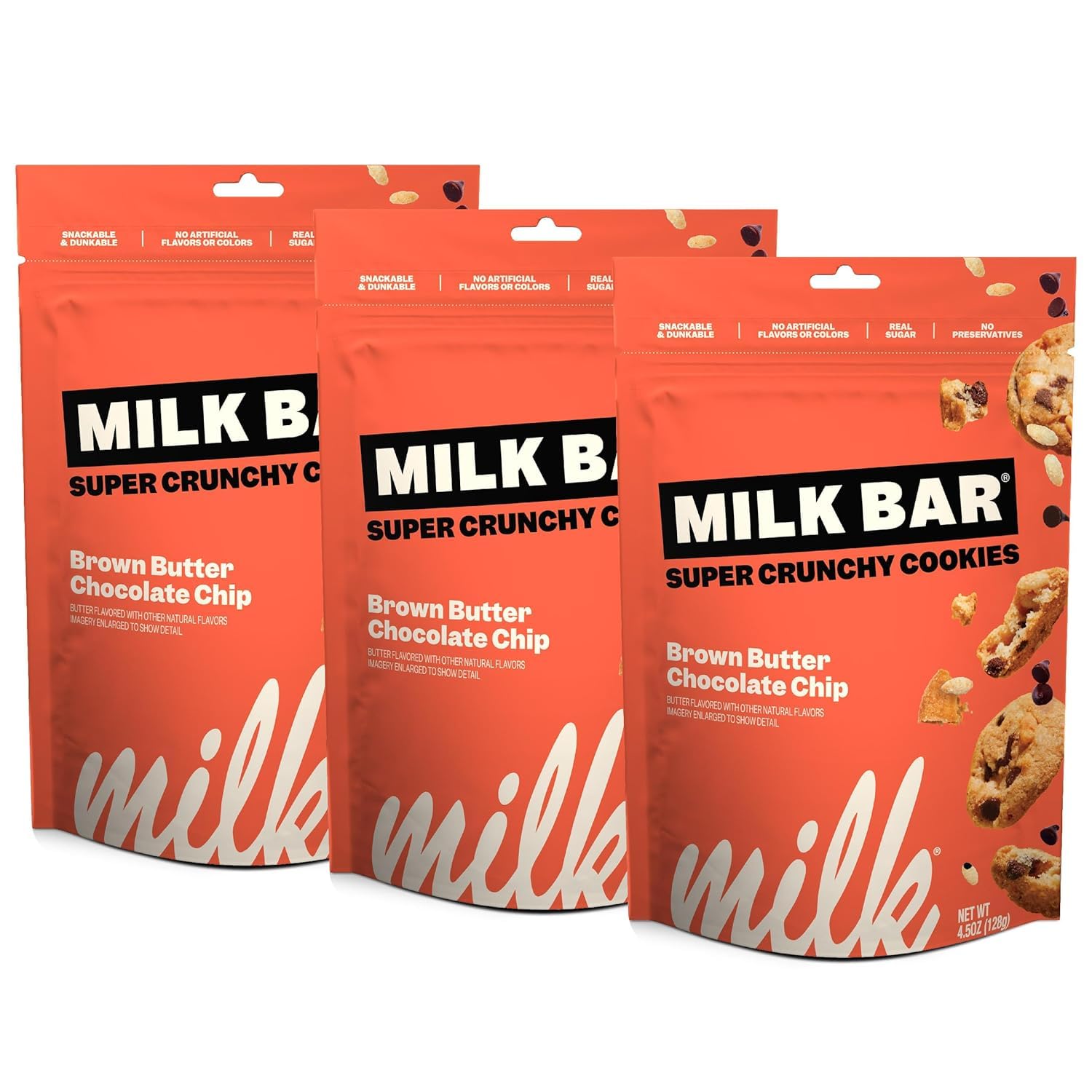MILK BAR Crunchies | Crunchy Bite Sized Cookies With No Artificial Flavors or Preservatives | Pack of 3, 4.5oz Bags (4.5 Ounce (Pack of 3), Brown Butter)