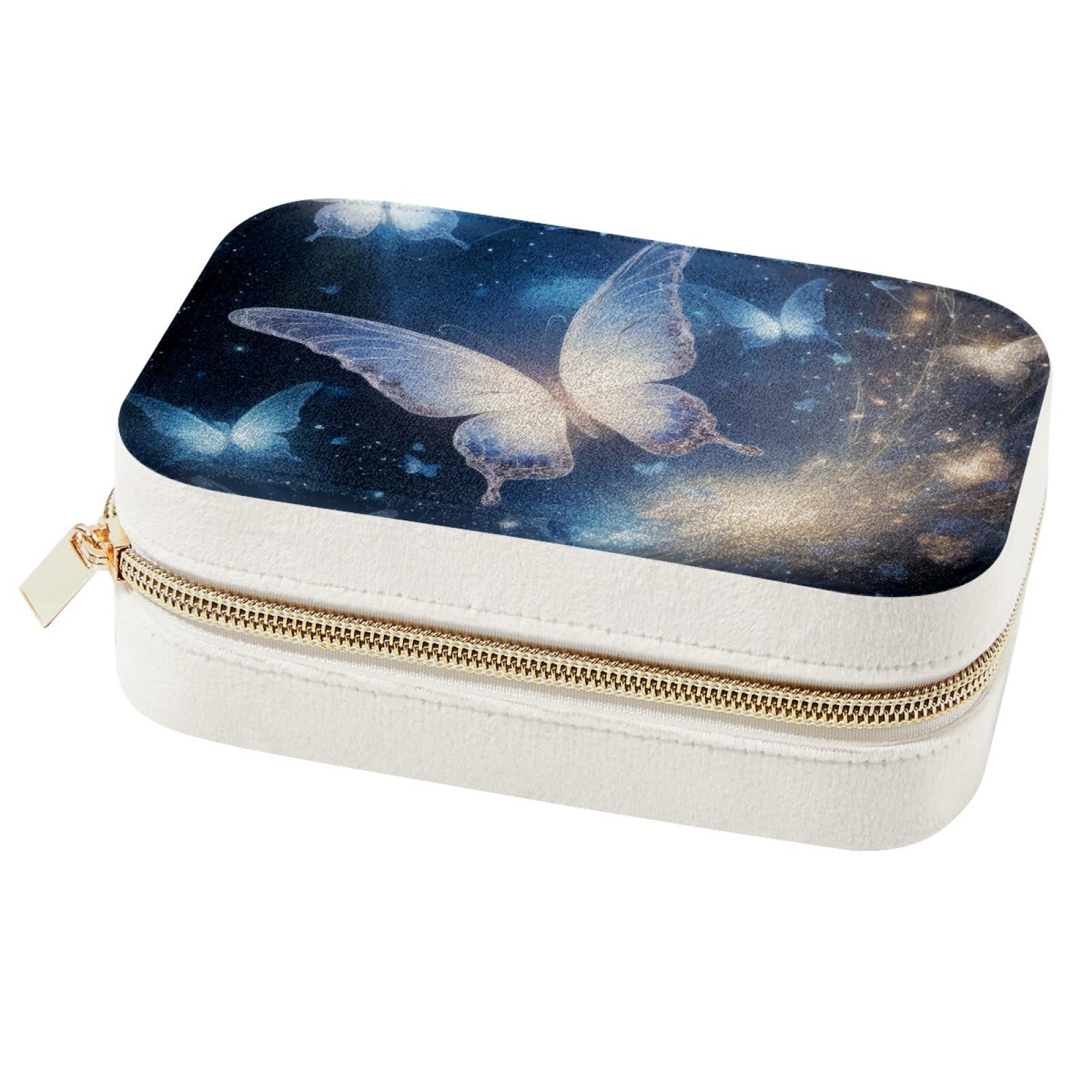 Boîte à bijoux portable papillons lumineux coffret de rangement bagues collier voyage