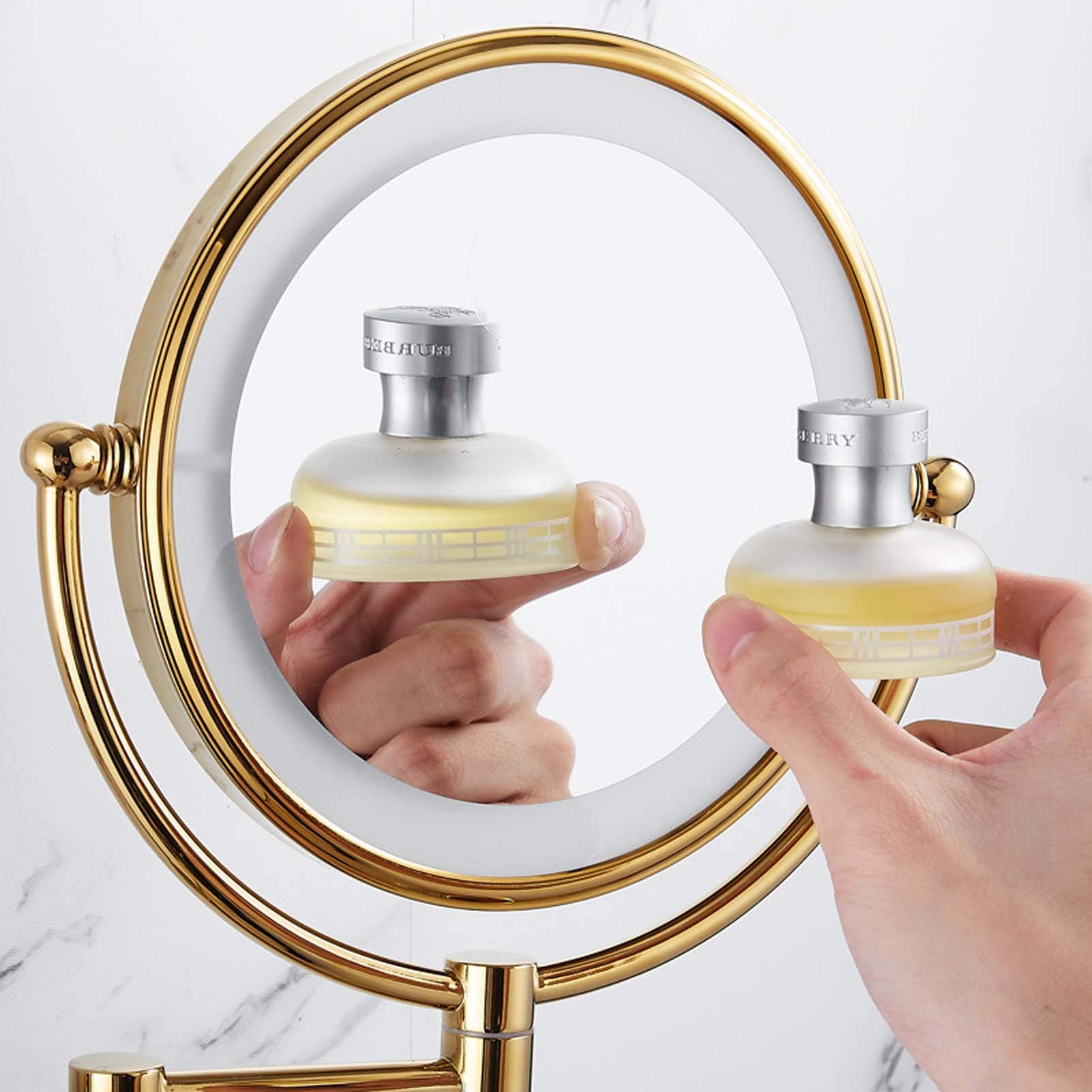 Espejo de maquillaje montado en la pared, aumento de 3x/5x/7x/10x, espejo de baño extensible giratorio de dos caras de 8 pulgadas, brazo extensible, espejo de afeitar cromado para dormitorio