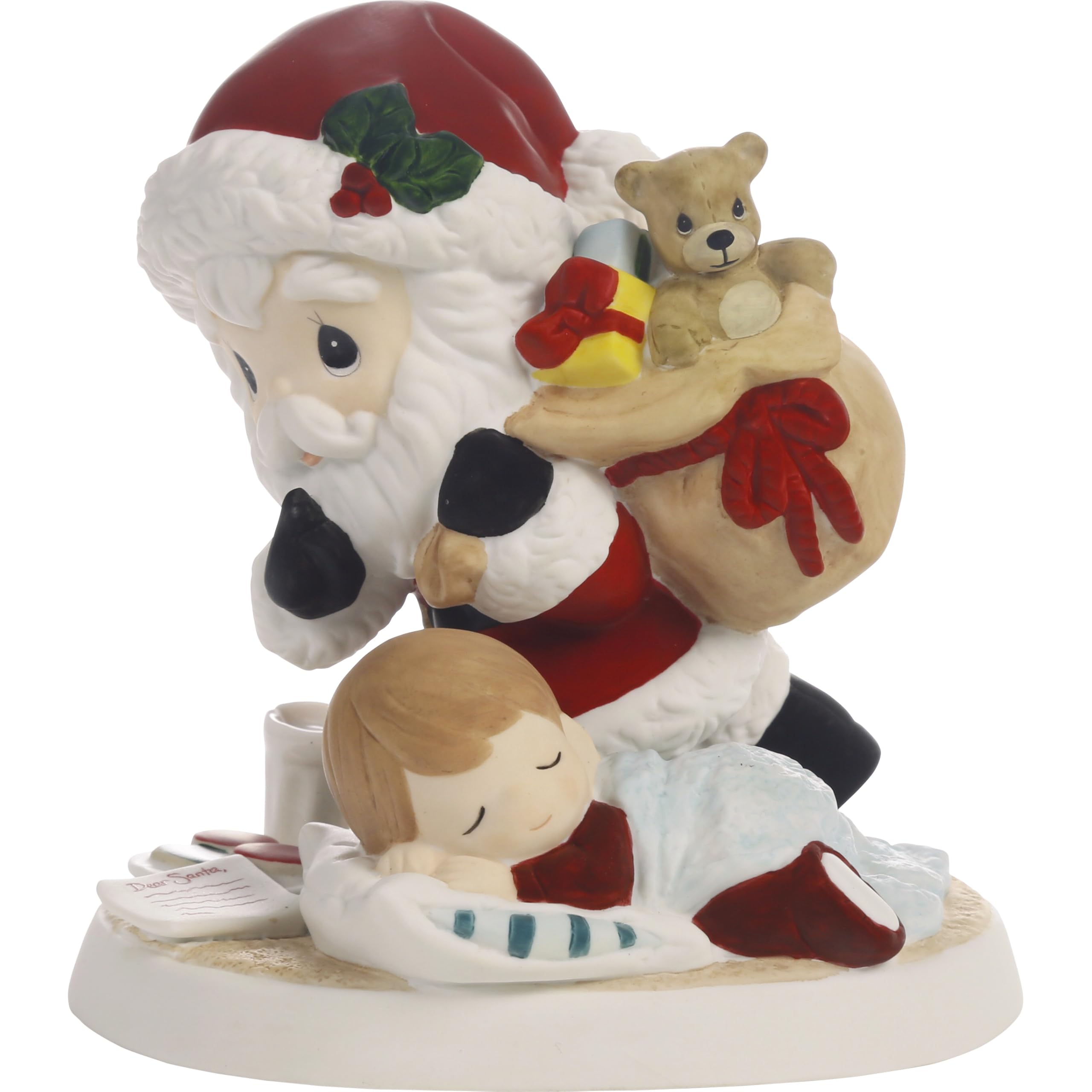 Precious Moments Red Dear Santa Christmas Figurine | Bisque Porcelain Figurine | Christmas Decor & Gifts | Santa Decorations
