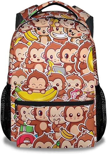Mochila de mono para niñas y niños, bonita mochila escolar de 16 pulgadas, bolsa de computadora portátil de gran capacidad de dibujos animados para