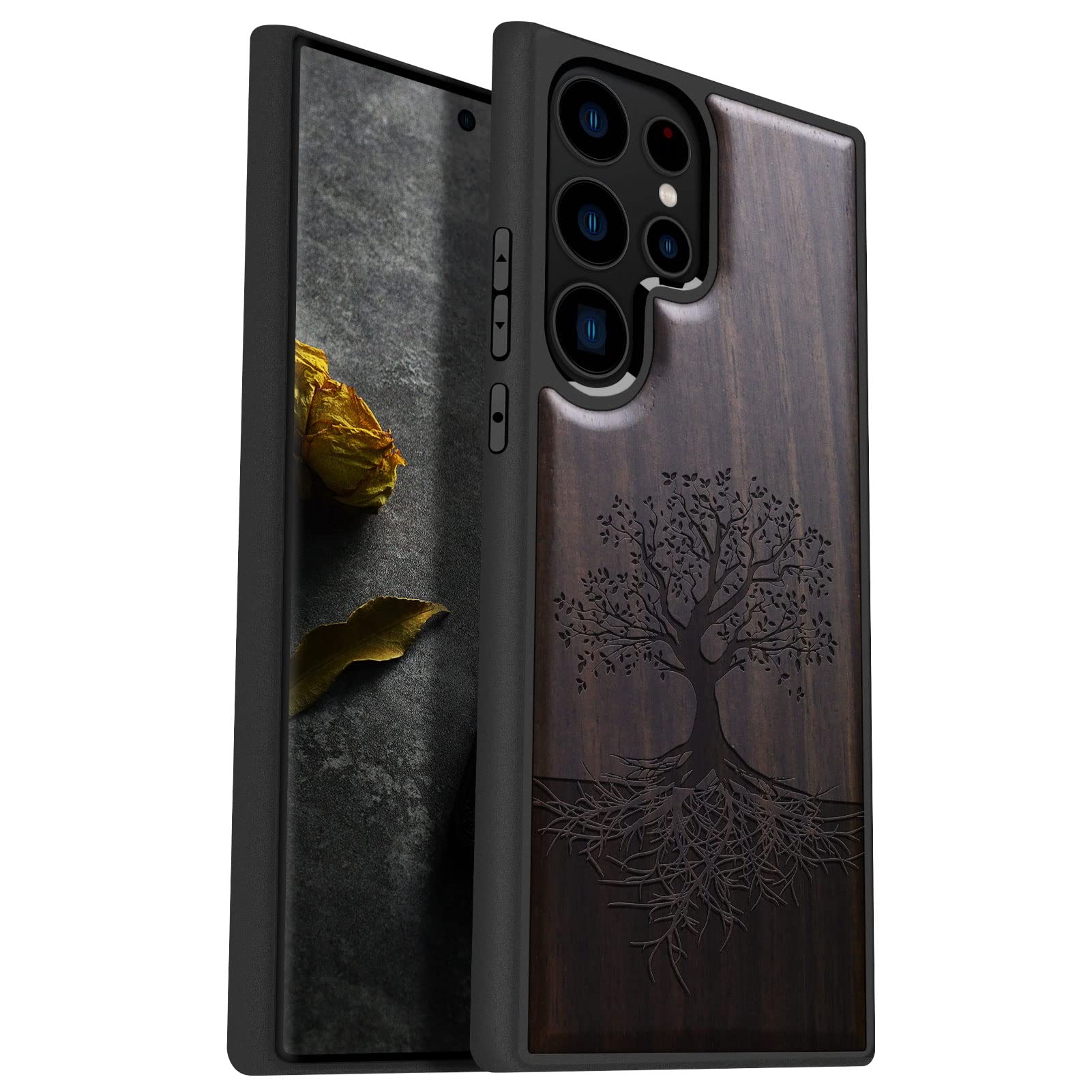 Carveit Wood Case for Galaxy S23 Ultra Case [Natural Wood & Black Soft TPU] Shockproof Protective Cover Unique & Classy Wooden Design Compatible with