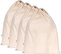 HellBlues 4-Pack XL 26x20 Inch 100% Organic Cotton Drawstring Laundry Bags & Dust Covers for Handbags, Shoes, Purses