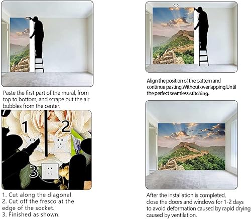 Miniatura 4 de ZYMECH Gran Muralla de China Papel tapiz para pegar y despegar, personalizable, para cuarto de lavado, aplicación multiescena (Ancho) 59 pulgadas de