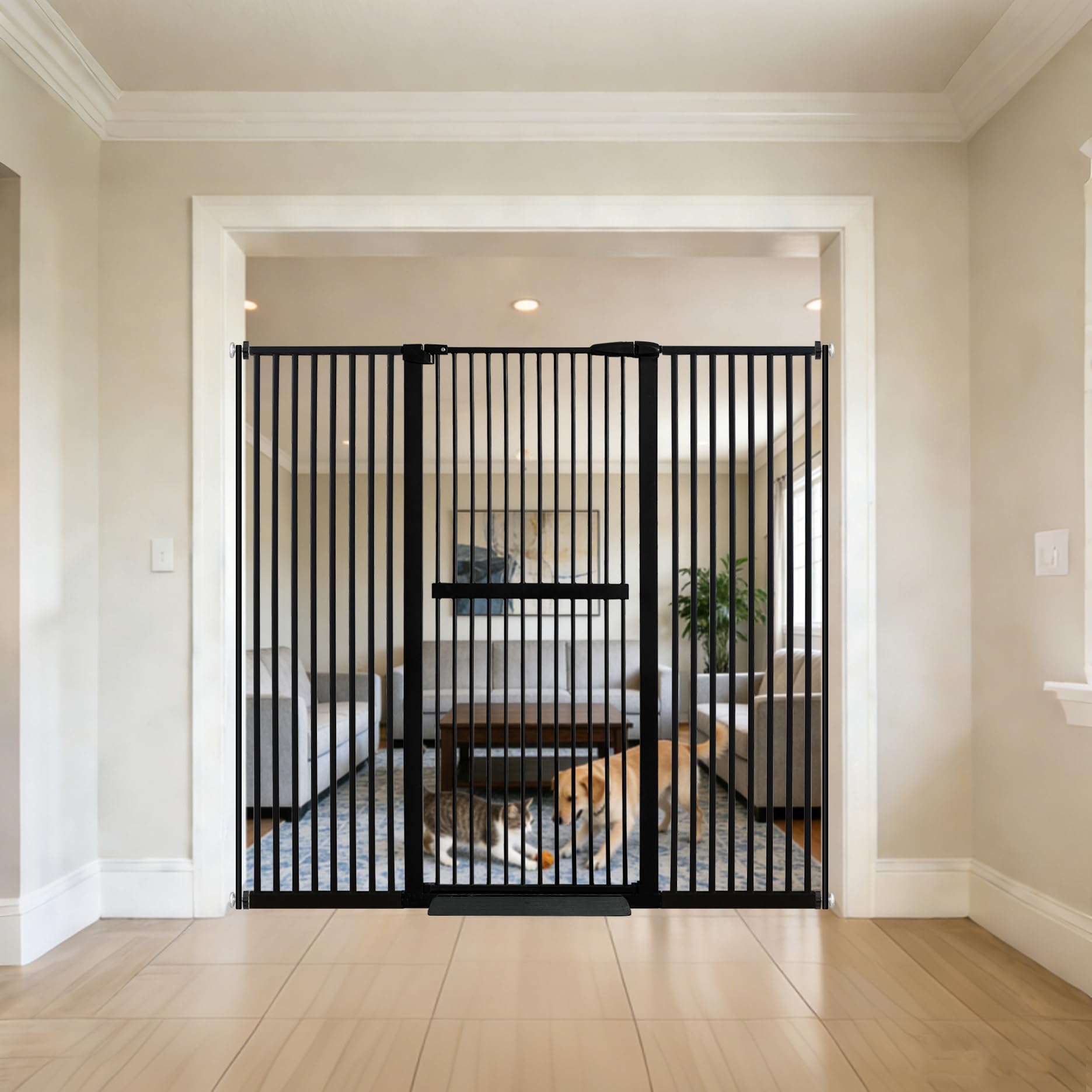 Photo 1 of Lumizone 61.02" Extra Tall Pet Gate for Cat Dog 63.39"-67.90" Wide Black